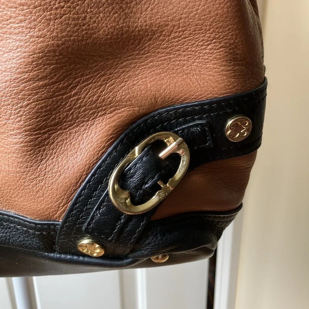 Emma Fox Crossbody Satchel Purse Pebble Leather Brown/Black